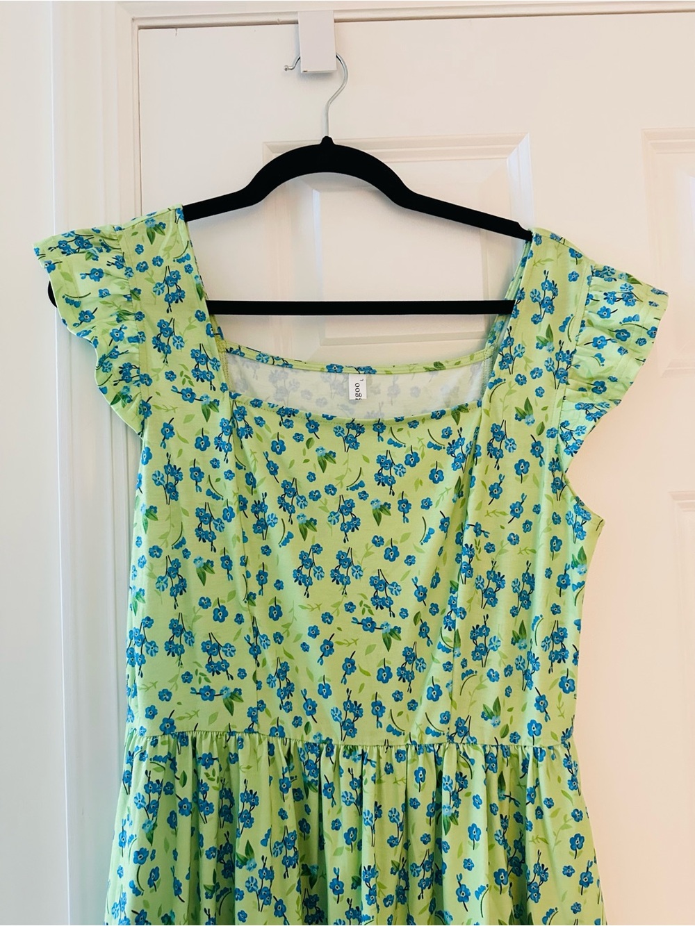 Women Green Floral Fit-and-Flare Dress with Blue Print